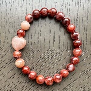 Fire quartz with peach moonstone accent bracelet 8mm SIZE 7’